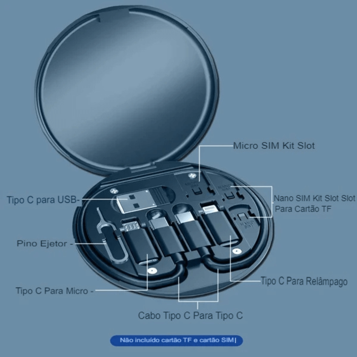 Kit adaptador de carregamento rápido com estojo para cabos 9 em 1