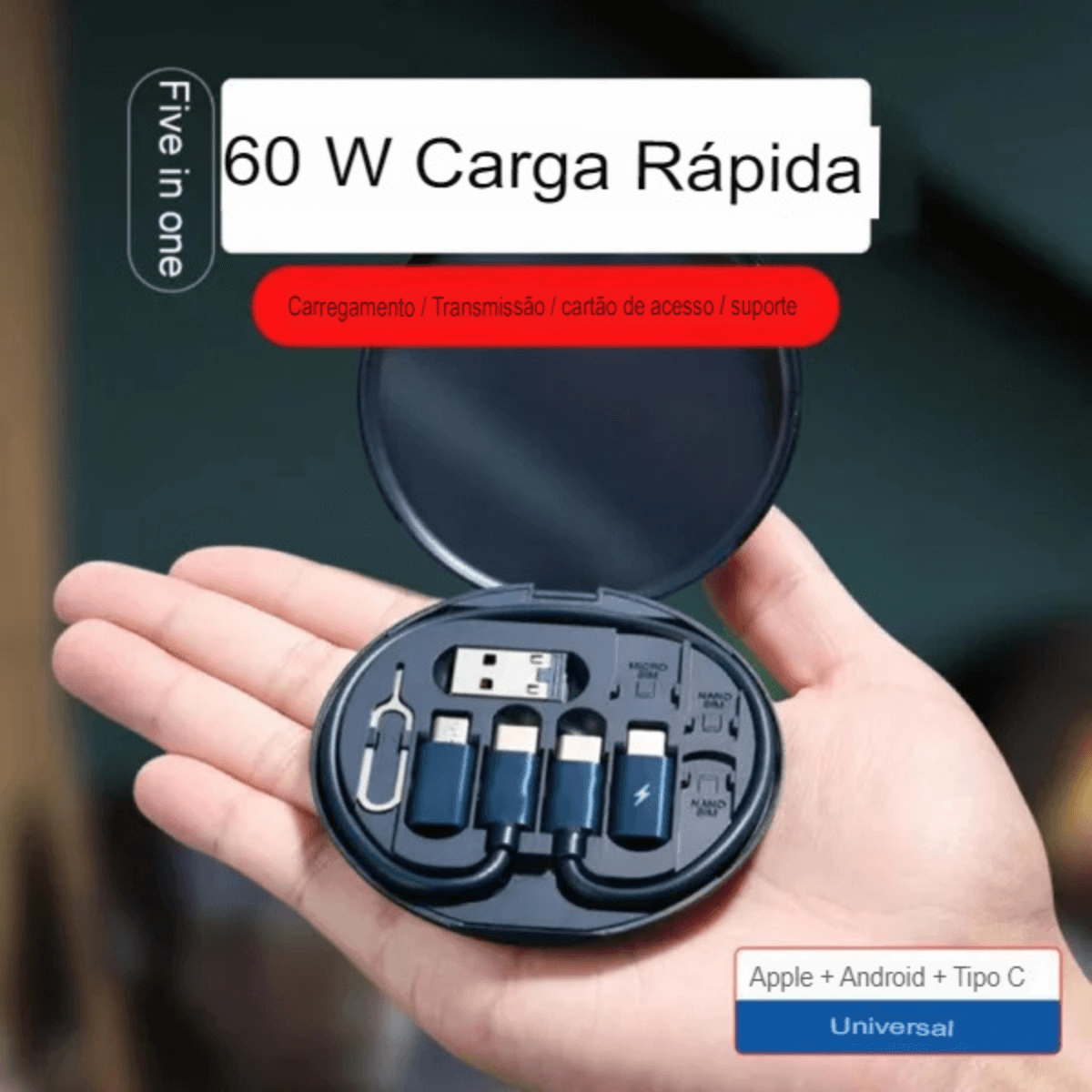 Kit adaptador de carregamento rápido com estojo para cabos 9 em 1